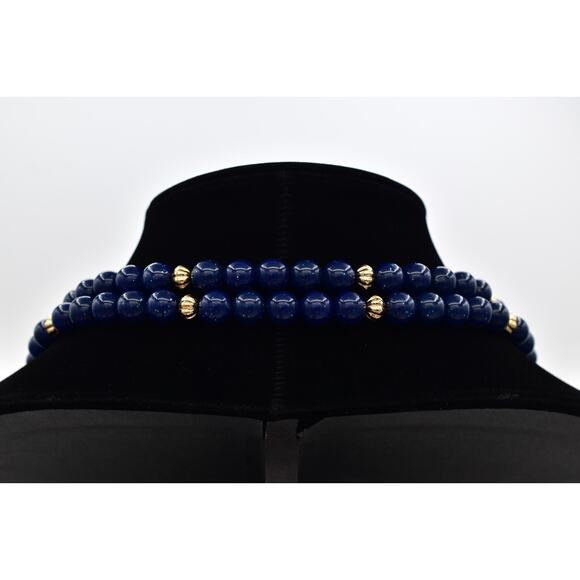KJL Avon Vintage Beaded Necklace Ram Gold Navy Blue Beaded Chunky Signed Bin6B - Picture 8 of 12